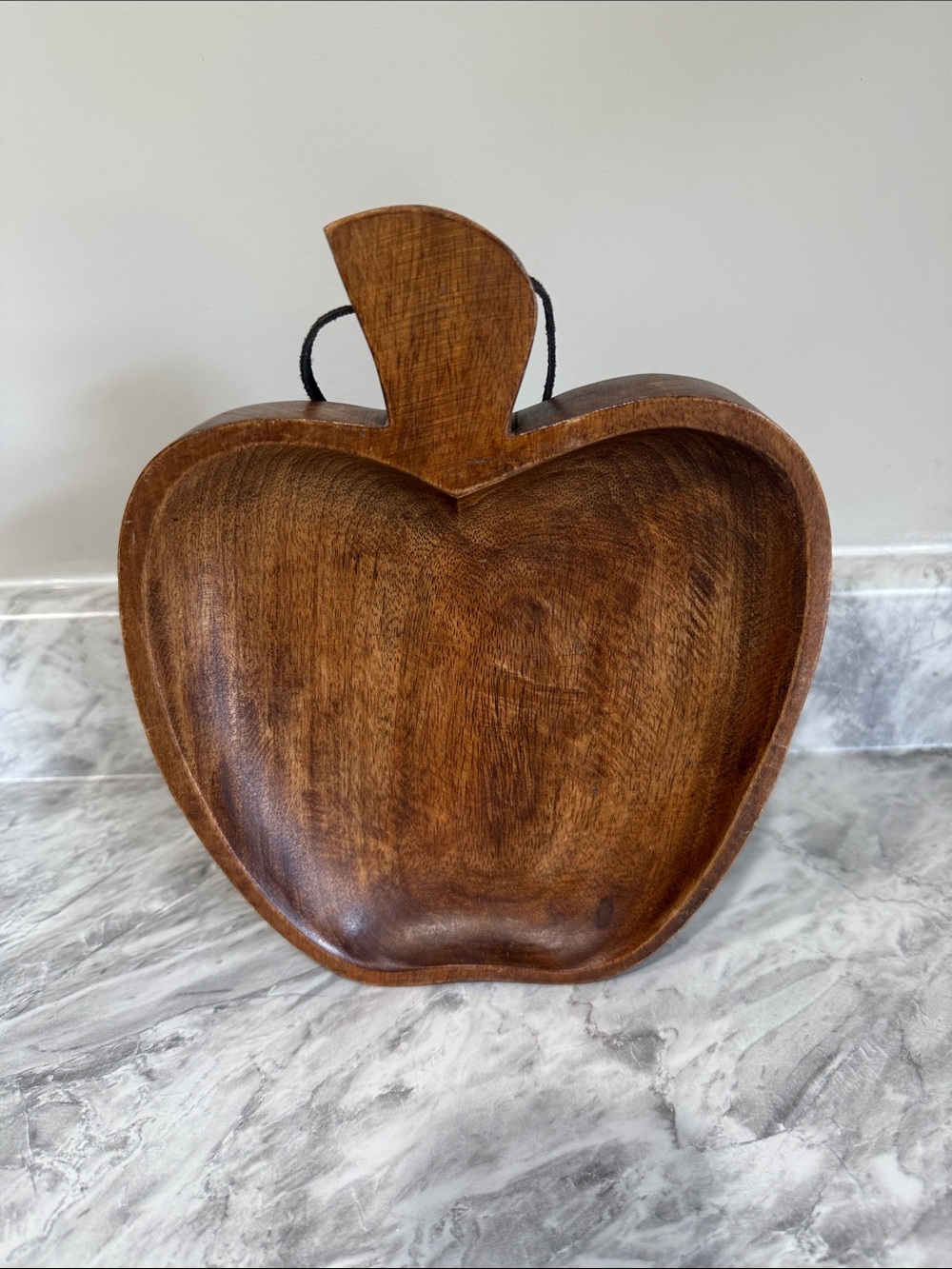 Hand Carved Apple Shaped Wooden Tray Rustic Farmhouse Catchall Fall Decor